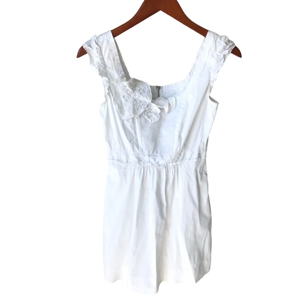 BCBG MAXAZRIA White Rosette Cotton Stretch Pleated Sheath Dress XXS
